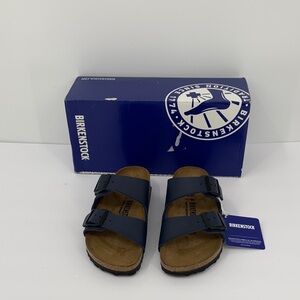 Birkenstock Arizona Birko-Flor double strap slide sandals navy blue new 36 5